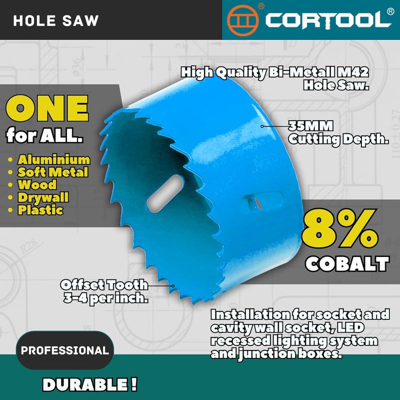 Cortool 2-1/4 Inch Hole Saw with Arbor for Metal and Wood Cutting, Bi-Metal Hole Cutter, 2-1/4" Hole Saw Kit for Drywall, Wood, PVC Boards, Fiberglass and Vent Pipes - Image 2
